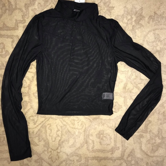 Sheer Fitted Black Long Sleeve Crop Top - Picture 1 of 3